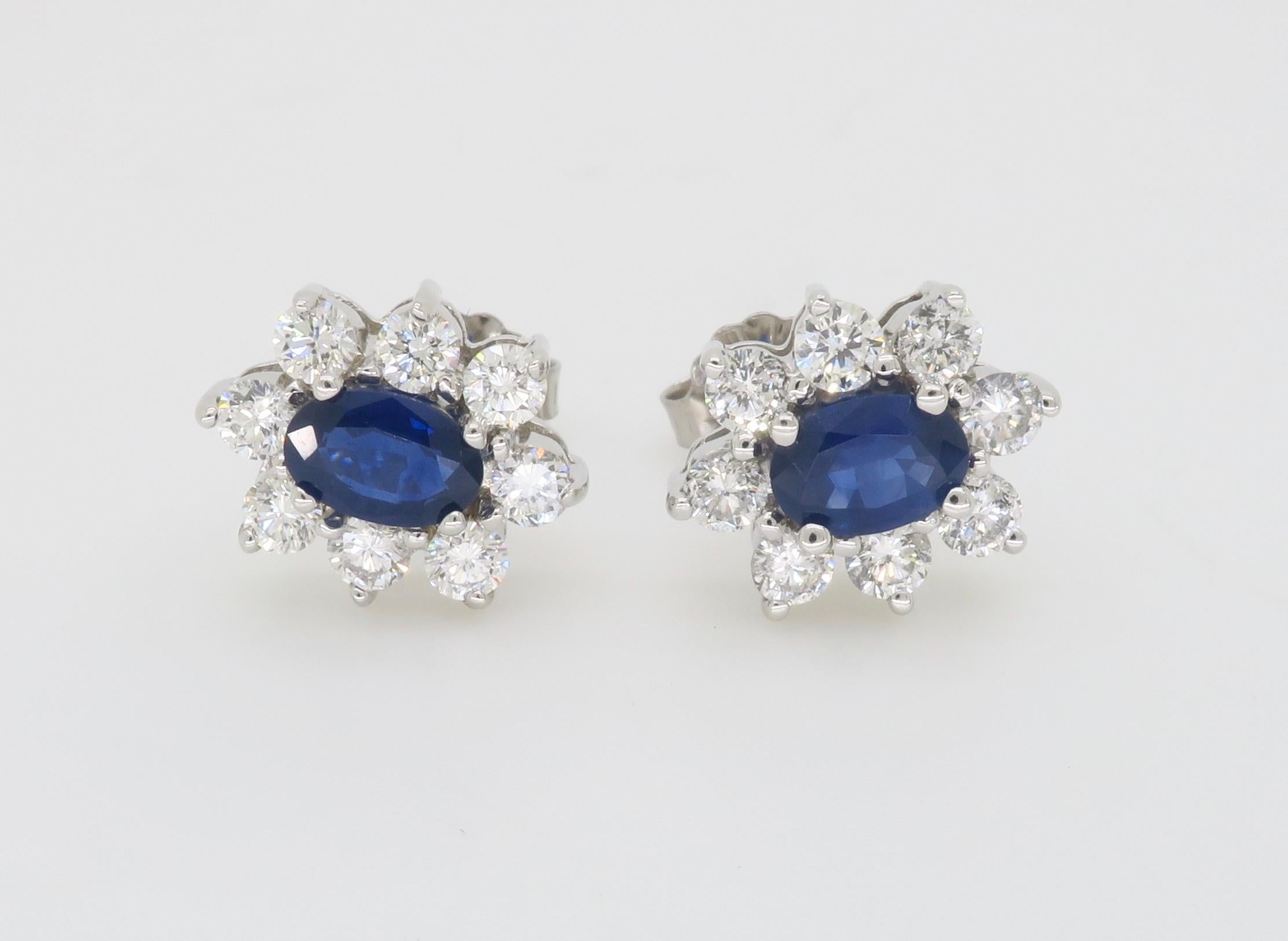 Blue Sapphire & Diamond Halo Stud Earrings 2