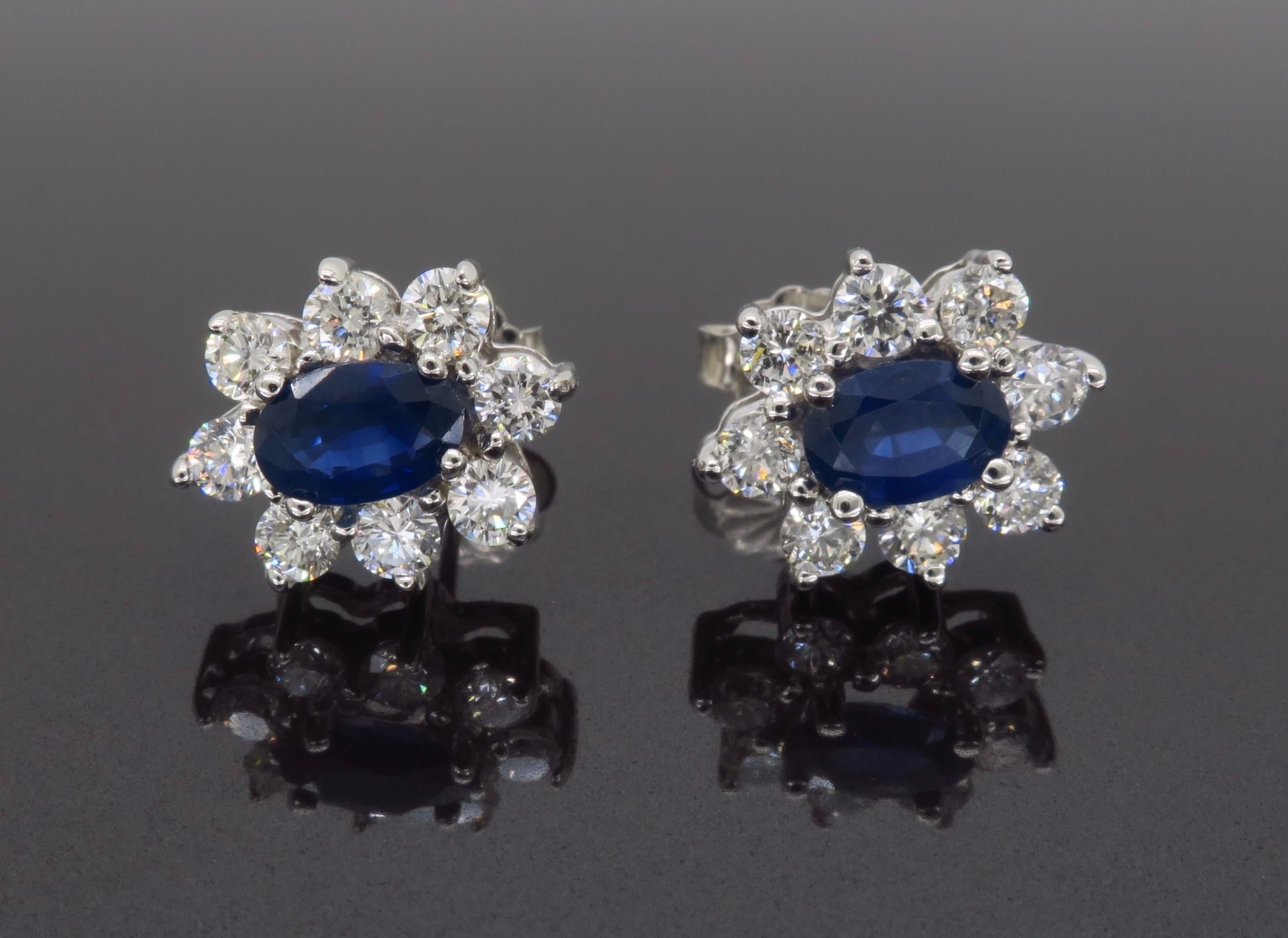 Blue Sapphire & Diamond Halo Stud Earrings 4