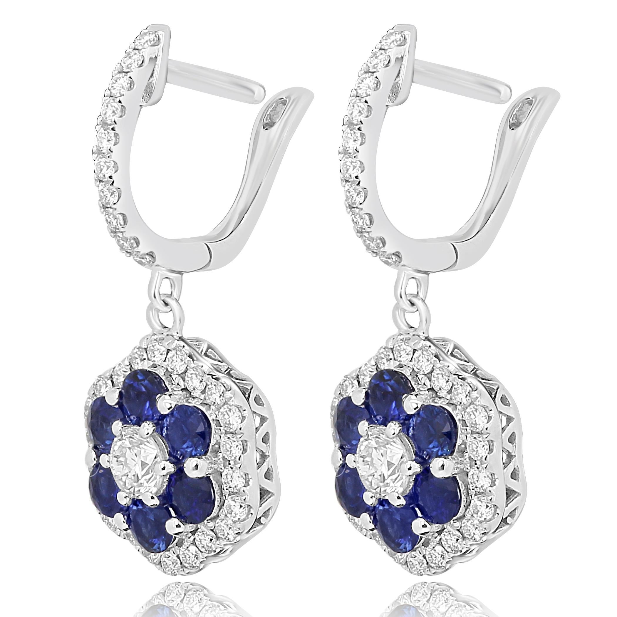 12 Blue Sapphire Round in Cluster Setting 1.50 Carat encircled in a Single Halo of White Diamond 1.00  Carat in 14K Yellow and White Gold Earring.

Style available in different price ranges. Prices are based on your selection of 4C's i.e Cut, Color,