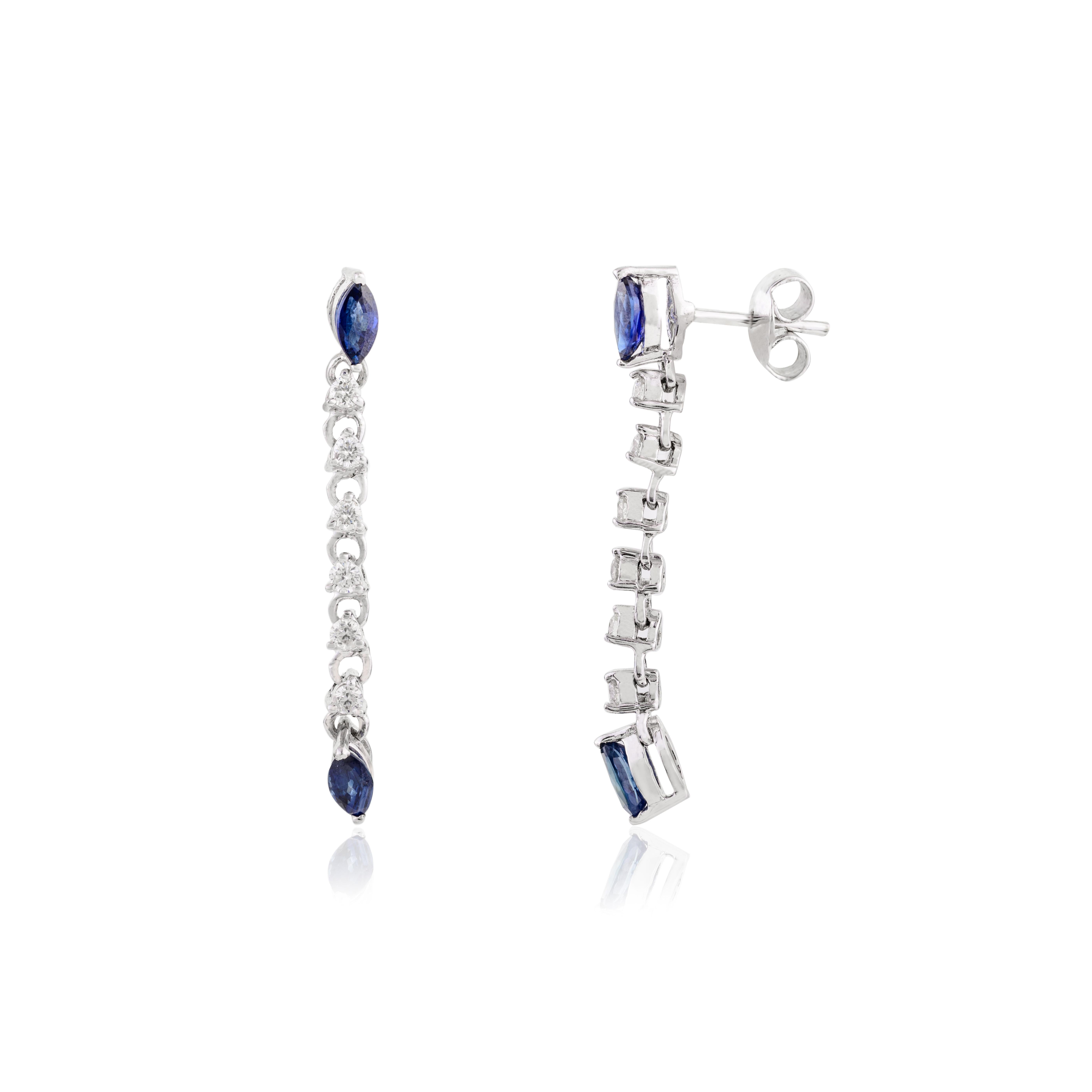 Orecchini a goccia con diamante e zaffiro blu Whiting in oro bianco 14k In condizioni Nuovo in vendita a New York, NY