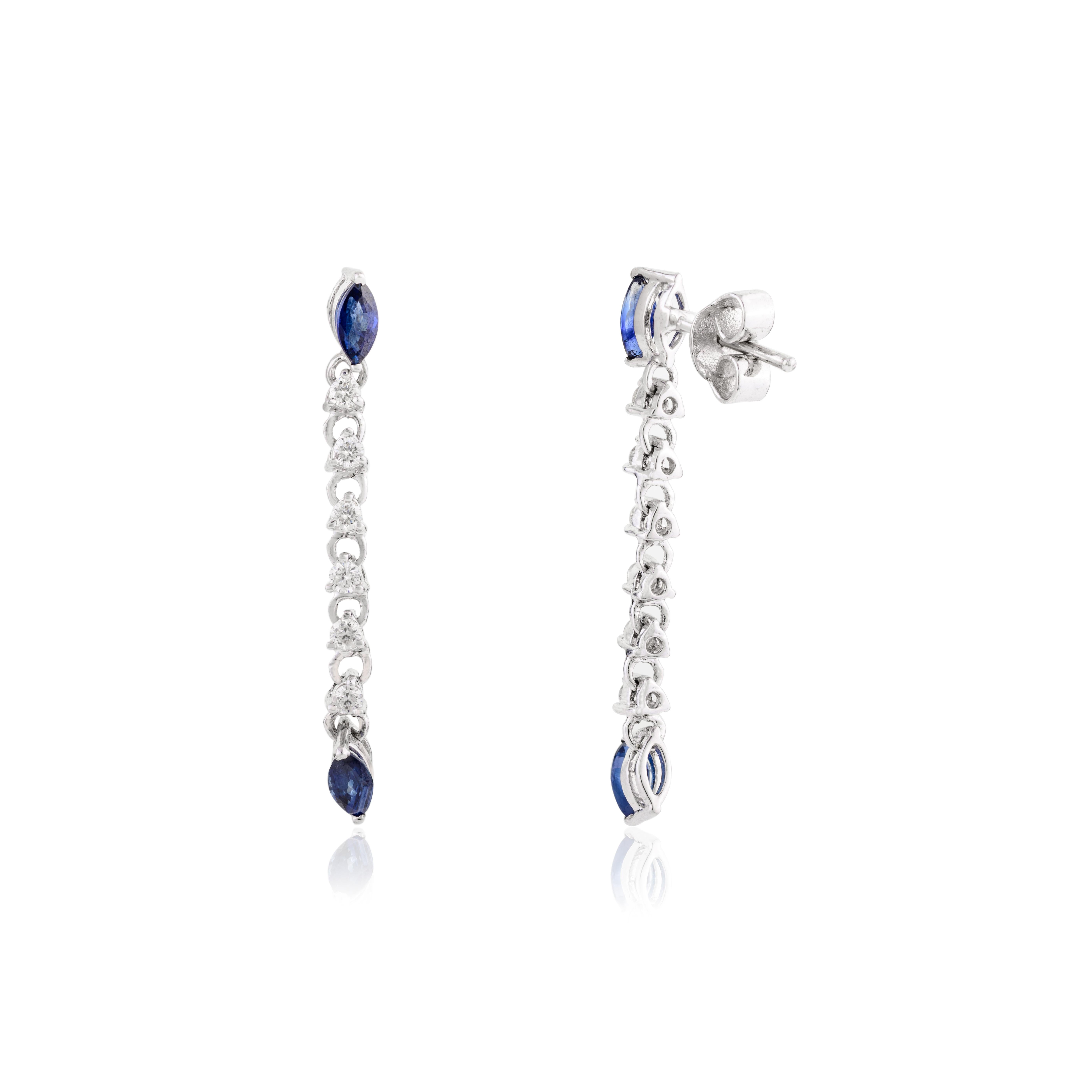 Orecchini a goccia con diamante e zaffiro blu Whiting in oro bianco 14k in vendita 1
