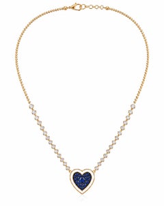 Blauer Saphir – Geburtsstein des Monats September – Diamant-Herz-Halskette aus 14-karätigem Gold von Meghna Jewels