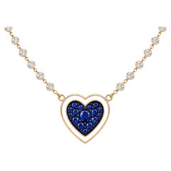 Blauer Saphir – Geburtsstein des Monats September – Diamant-Herz-Halskette aus 14-karätigem Gold von Meghna Jewels