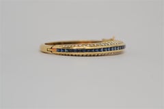 Blue Sapphire & Diamond Hinged Bangle Bracelet Set in 18k Yellow Gold, 9.46ct