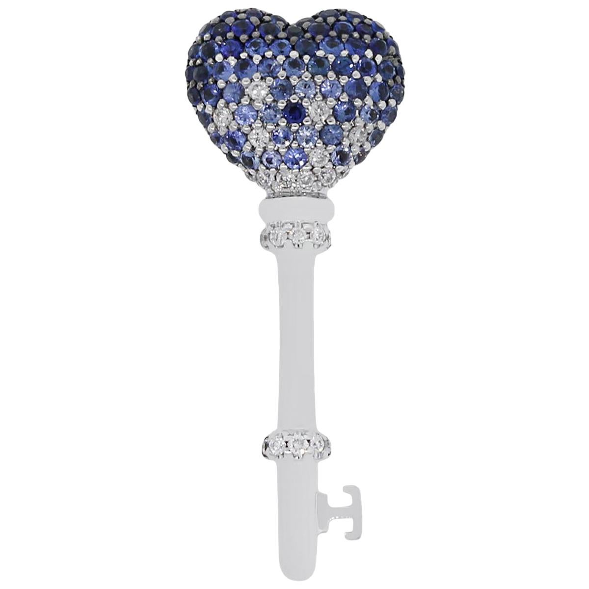 Blue Sapphire Diamond Key Pendant