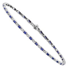 Alternate Baguette Sapphire with Round Diamond Bracelet in 18K White Gold