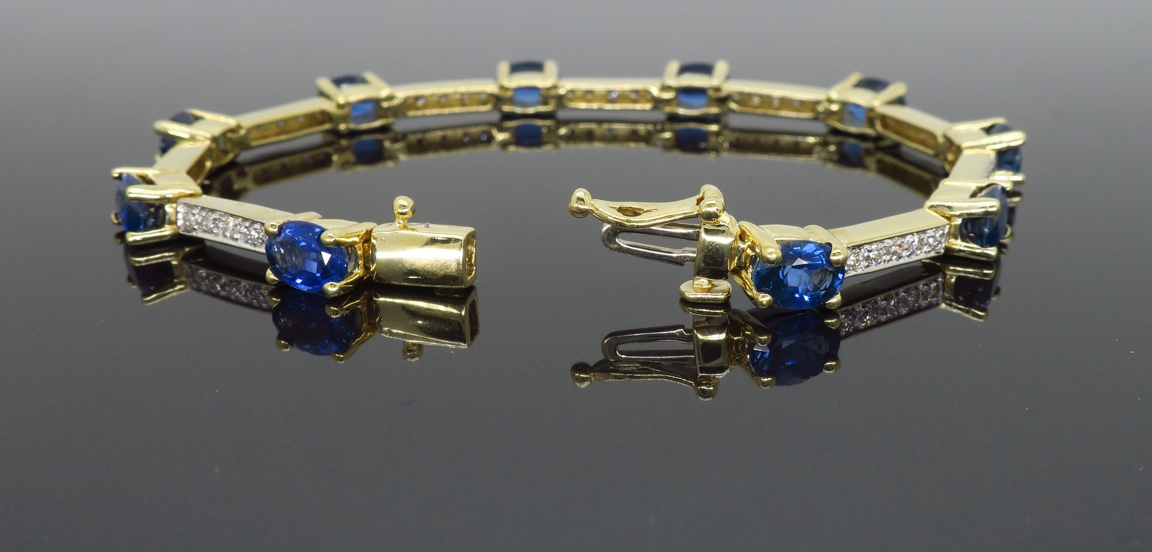 Blue Sapphire and Diamond Link Bracelet In New Condition In Webster, NY