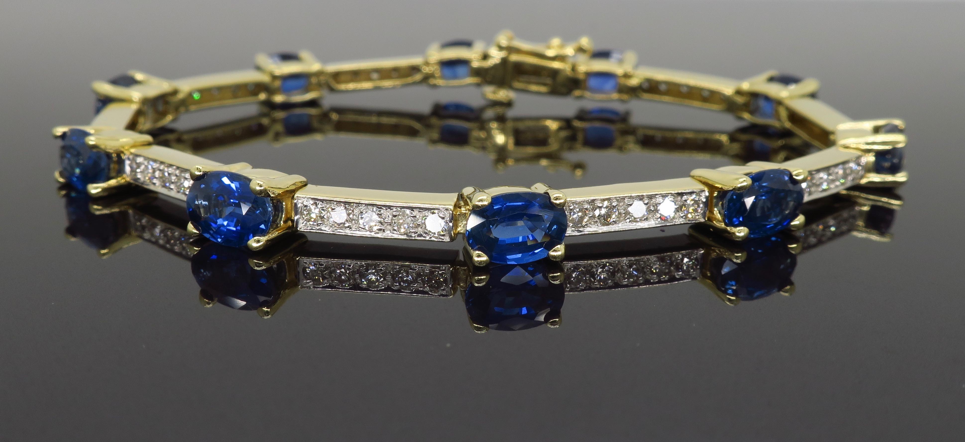 Women's or Men's Blue Sapphire and Diamond Link Bracelet