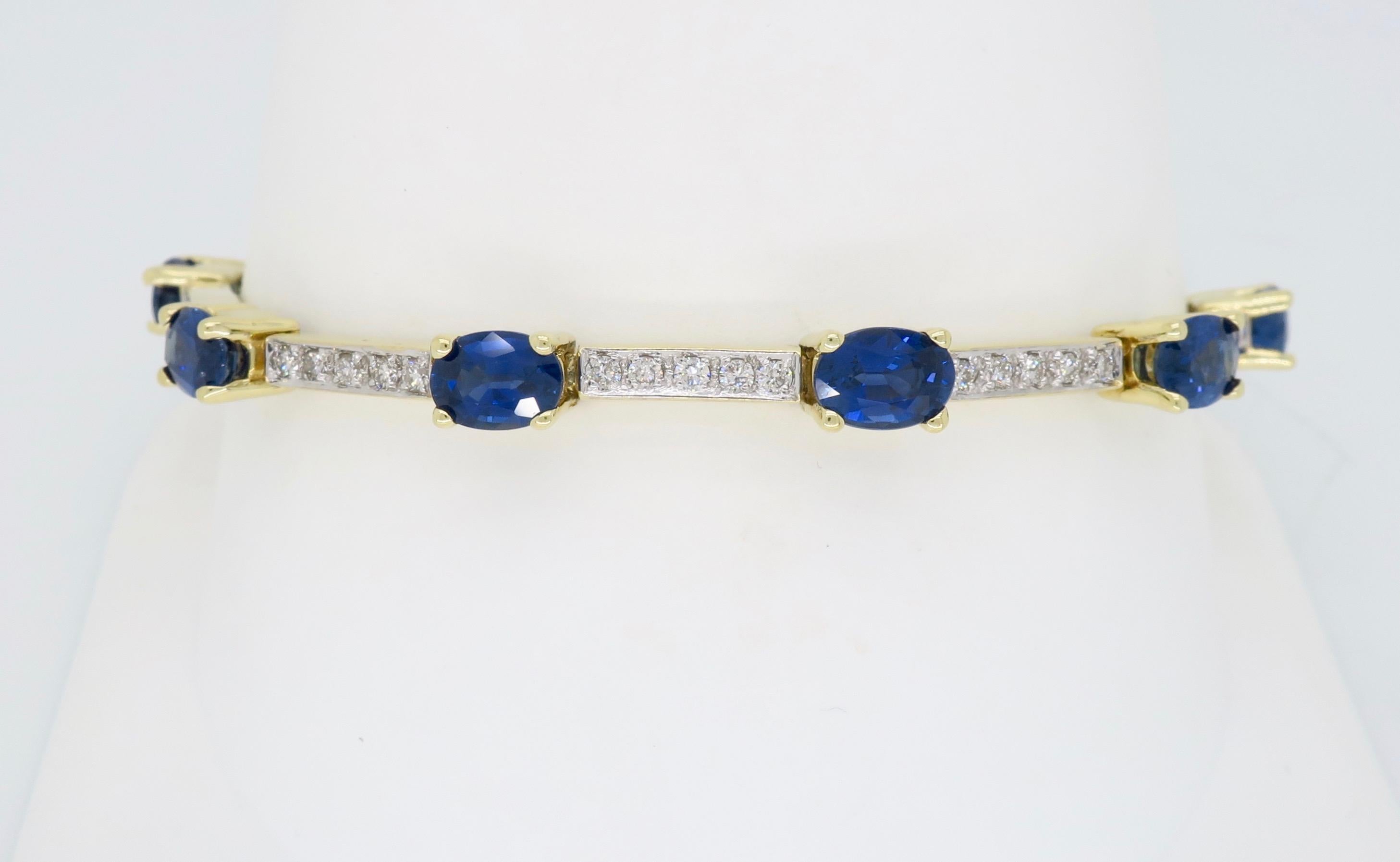 Blue Sapphire and Diamond Link Bracelet 3