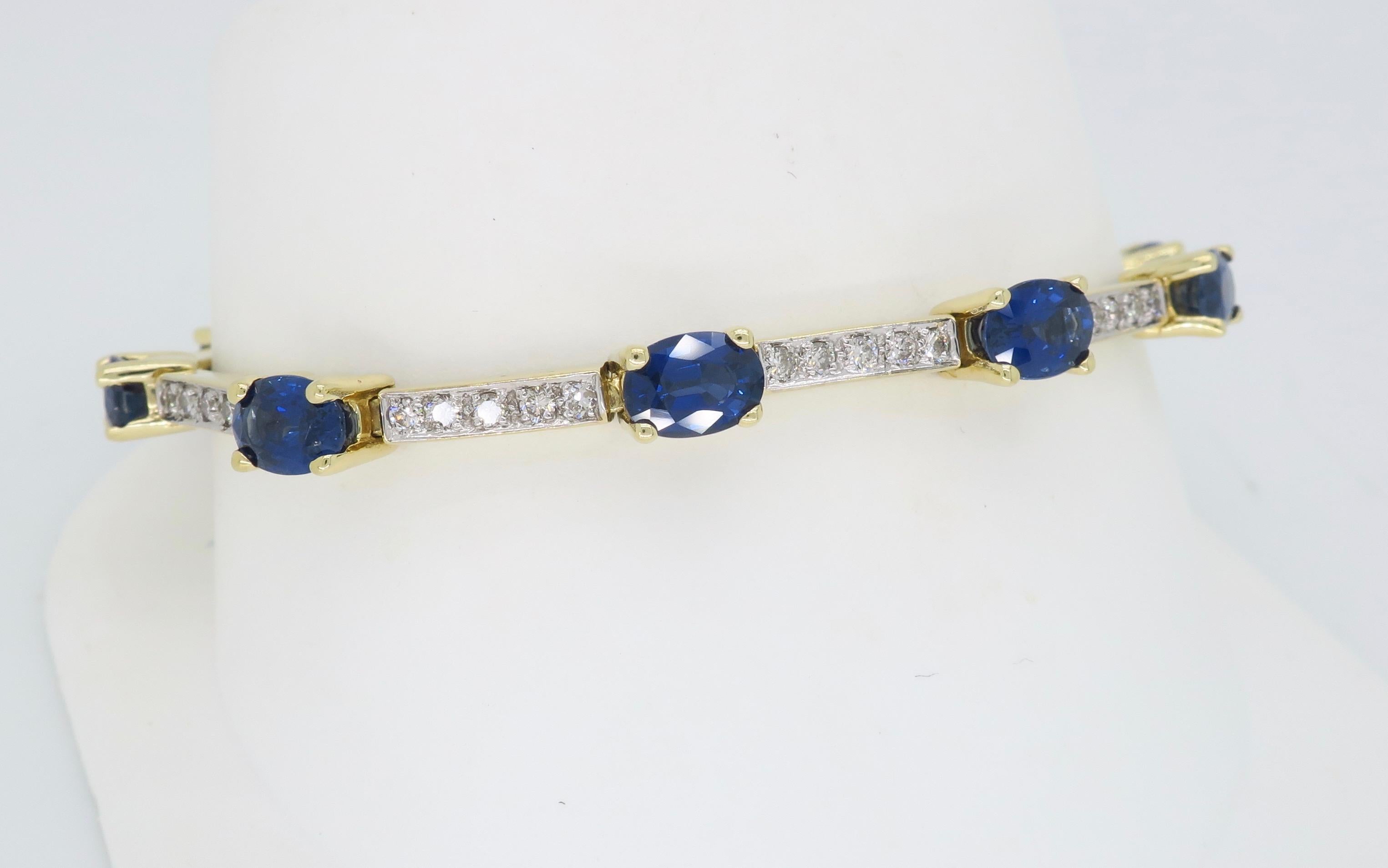 Blue Sapphire and Diamond Link Bracelet 4