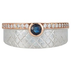 Blue Sapphire Diamond Men's Gents Unisex Band Ring 14k Two Tone Rose White Gold