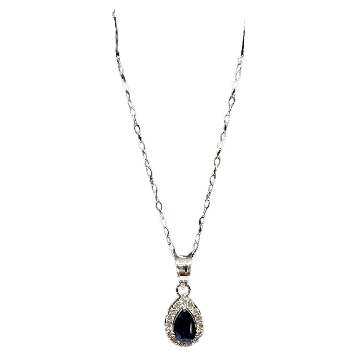 Blue Sapphire
Diamond Necklace in 14kt White Gold – Pear Cut, 18in, New