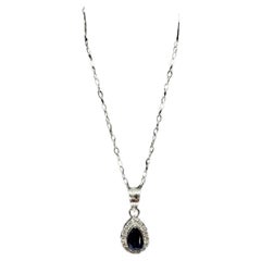 Blue Sapphire
Diamond Necklace in 14kt White Gold – Pear Cut, 18in, New