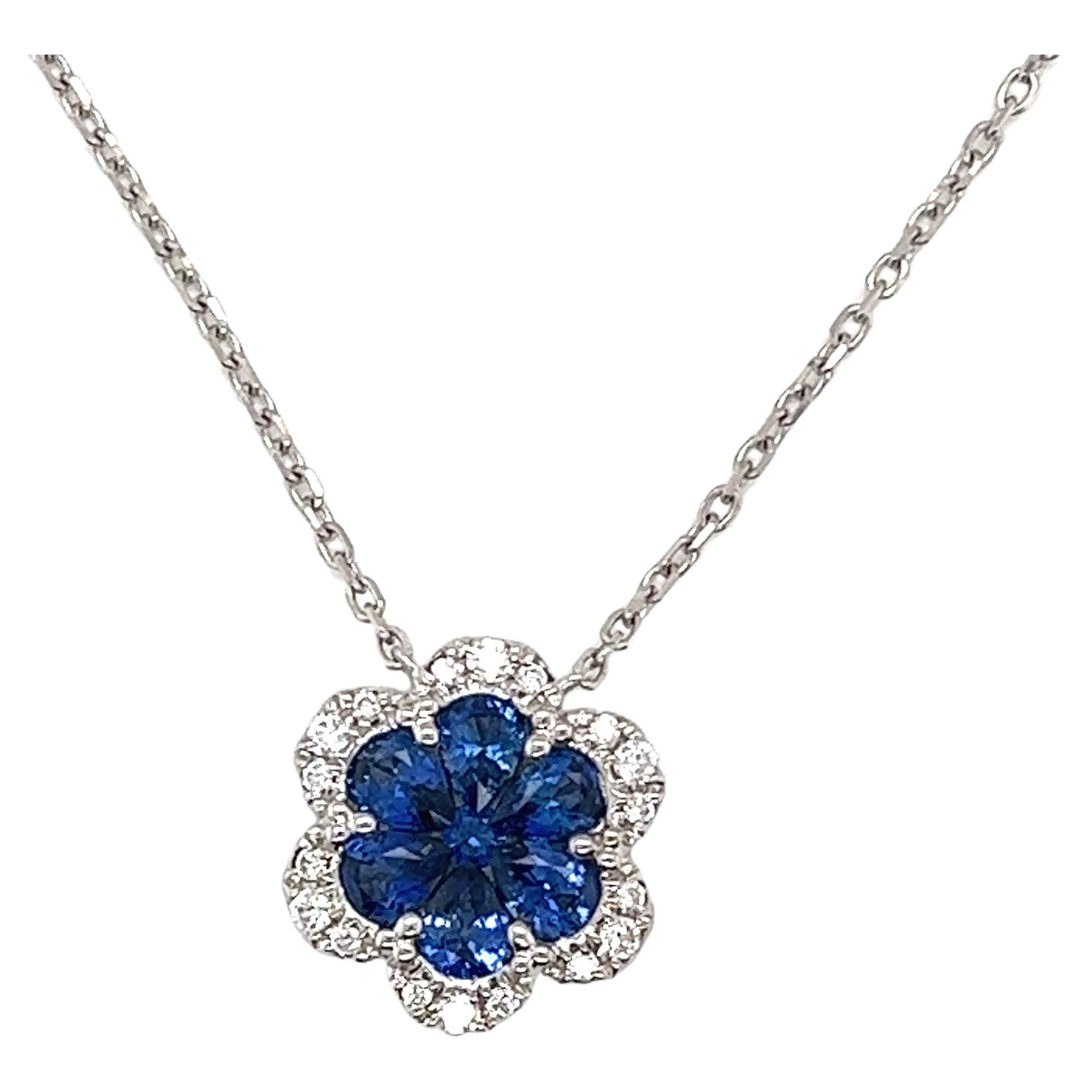 Blue Sapphire & Diamond Necklace in 18 Karat White Gold