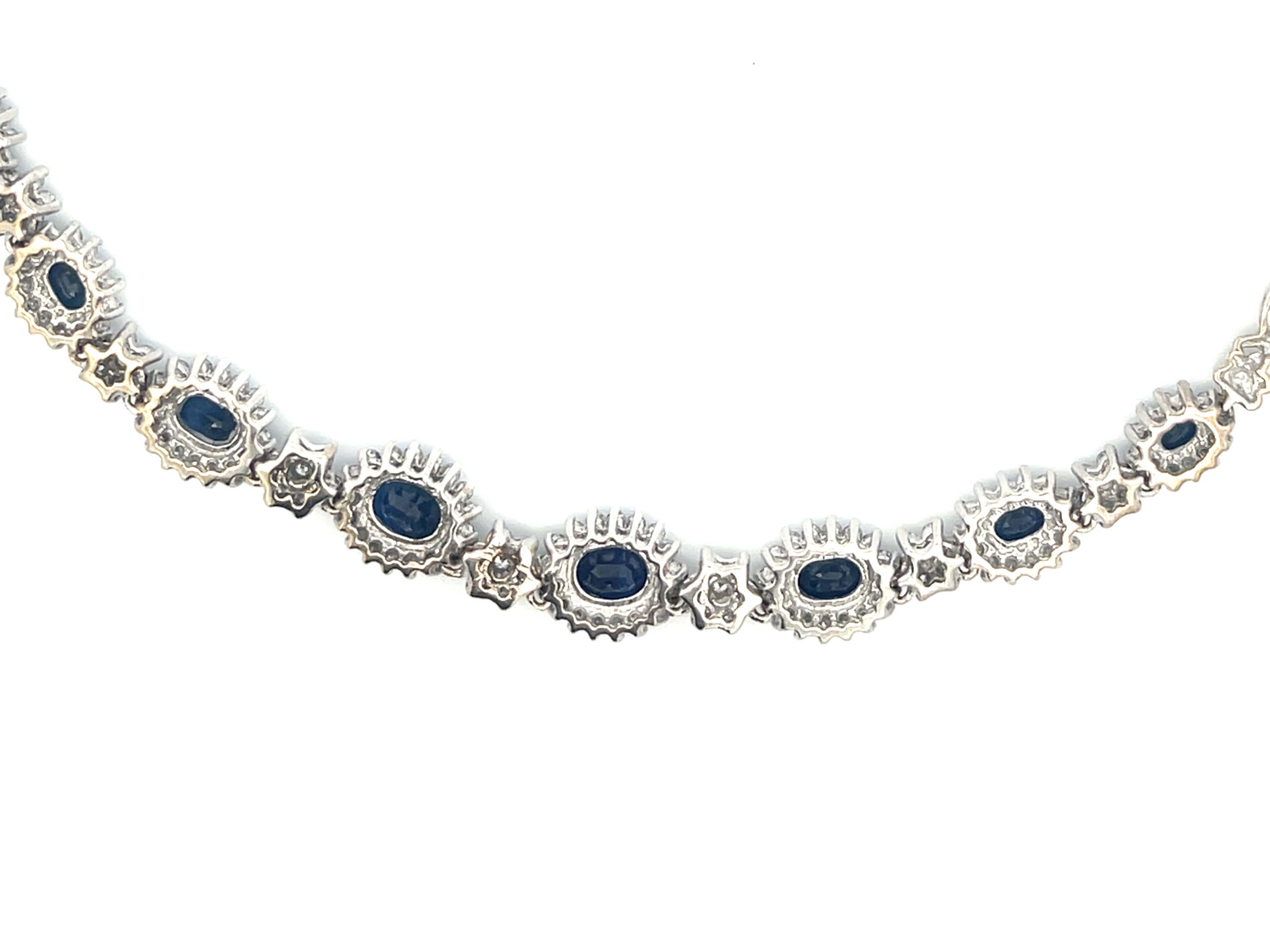 Blue Sapphire & Diamond Necklace in 18k White Gold For Sale 1