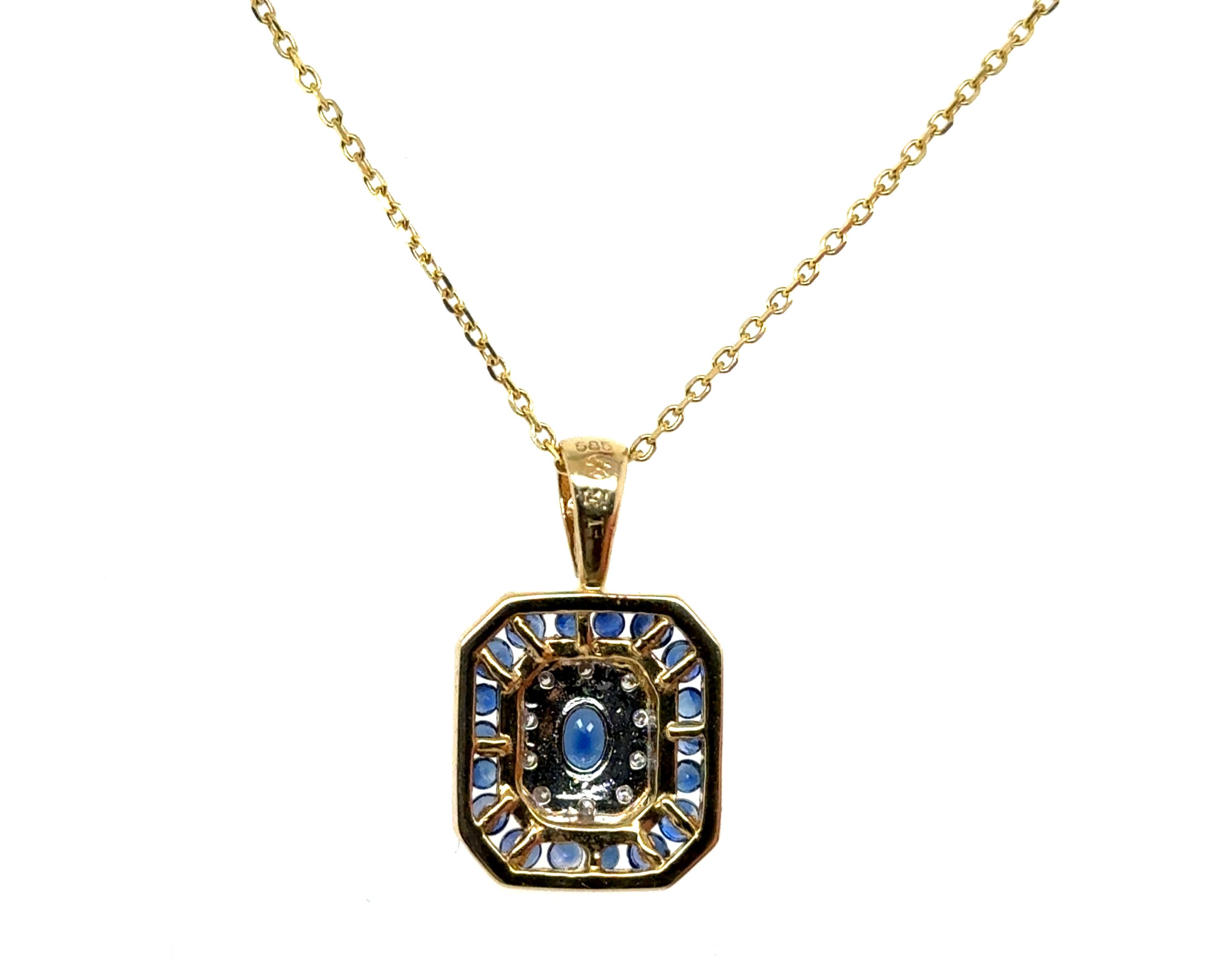 Oval Cut Blue Sapphire Diamond Necklace Pendant 1.25cttw 14K Yellow Gold For Sale