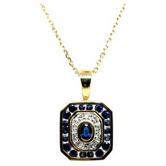 Blue Sapphire Diamond Necklace Pendant 1.25cttw 14K Yellow Gold