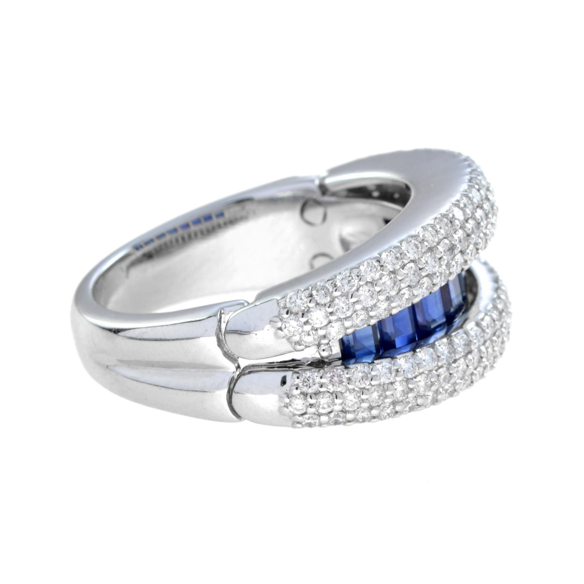 Blue Sapphire Diamond Open-Close Eternity Band Ring in 18K White Gold For Sale 4