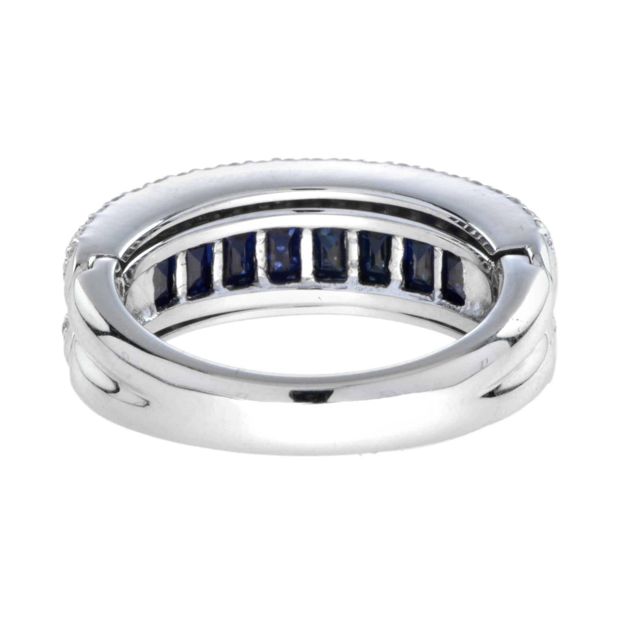 Blue Sapphire Diamond Open-Close Eternity Band Ring in 18K White Gold For Sale 5
