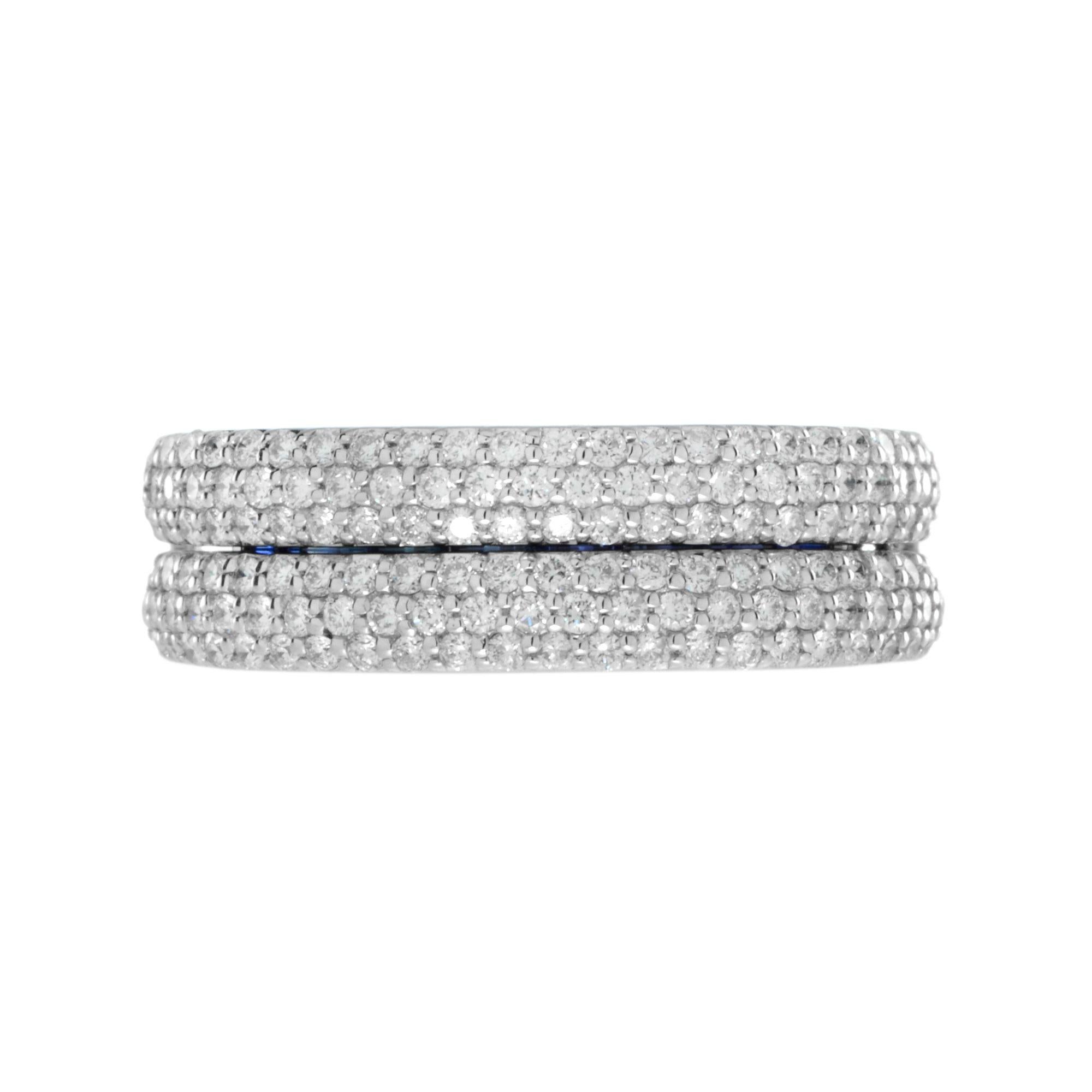Blue Sapphire Diamond Open-Close Eternity Band Ring in 18K White Gold For Sale 1