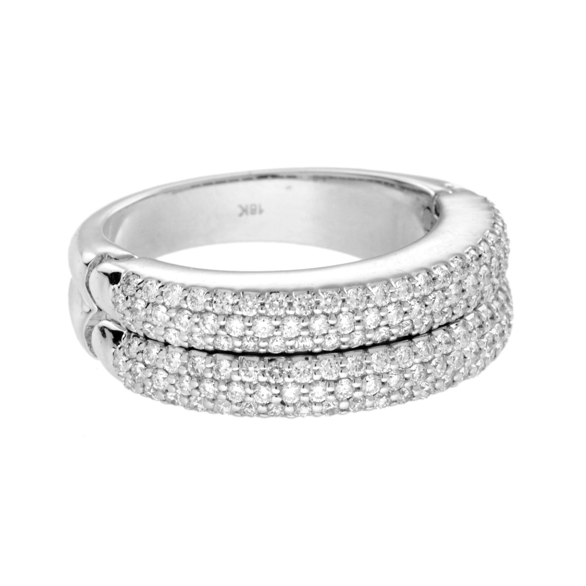 Blue Sapphire Diamond Open-Close Eternity Band Ring in 18K White Gold For Sale 3