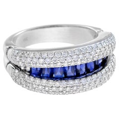 Blue Sapphire Diamond Open-Close Eternity Band Ring in 18K White Gold