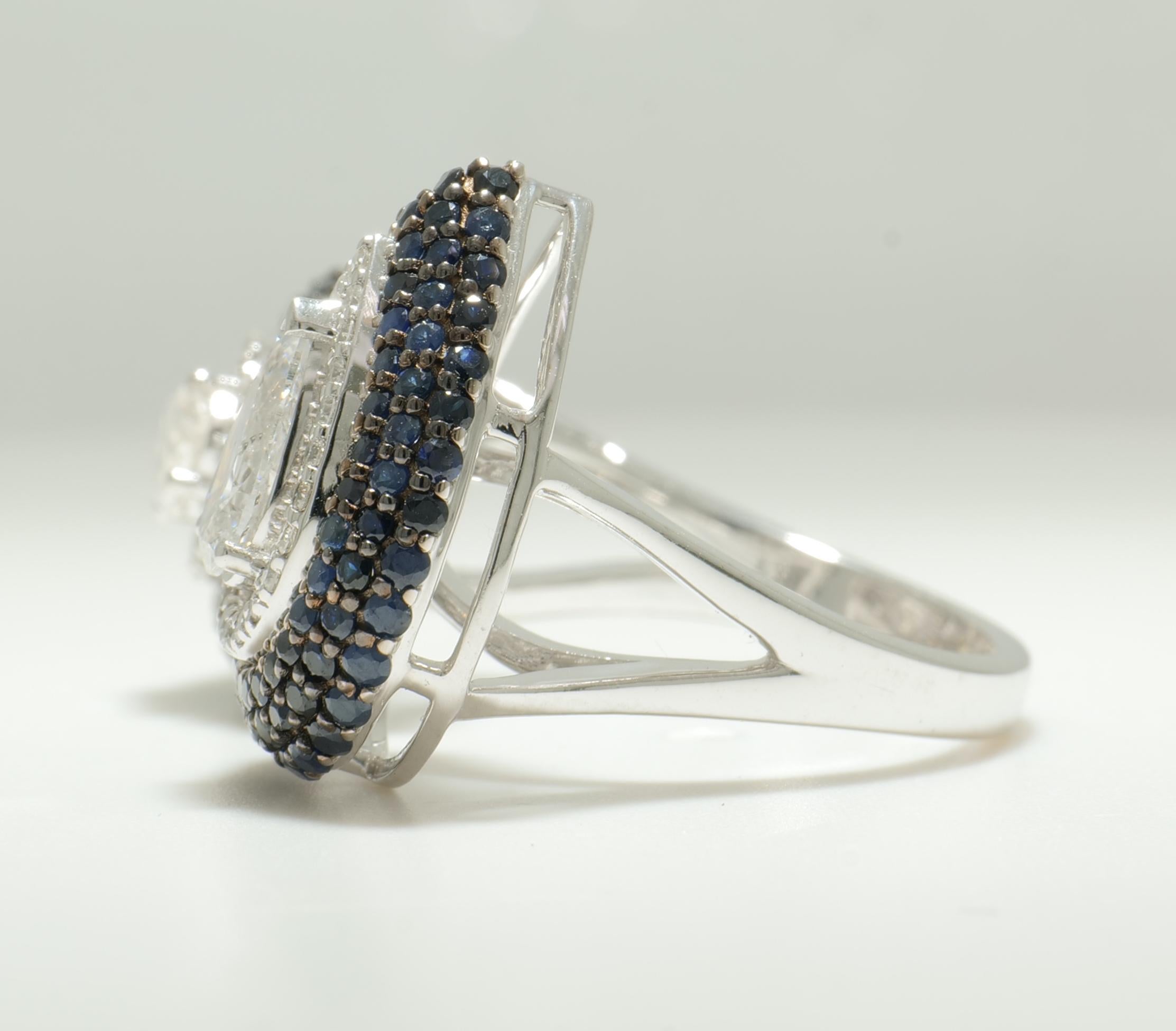 Blauer Saphir Diamant Offene Manschette Edelstein Ring in 14K Solid Gold (zertifiziert) im Zustand „Neu“ im Angebot in New Delhi, DL