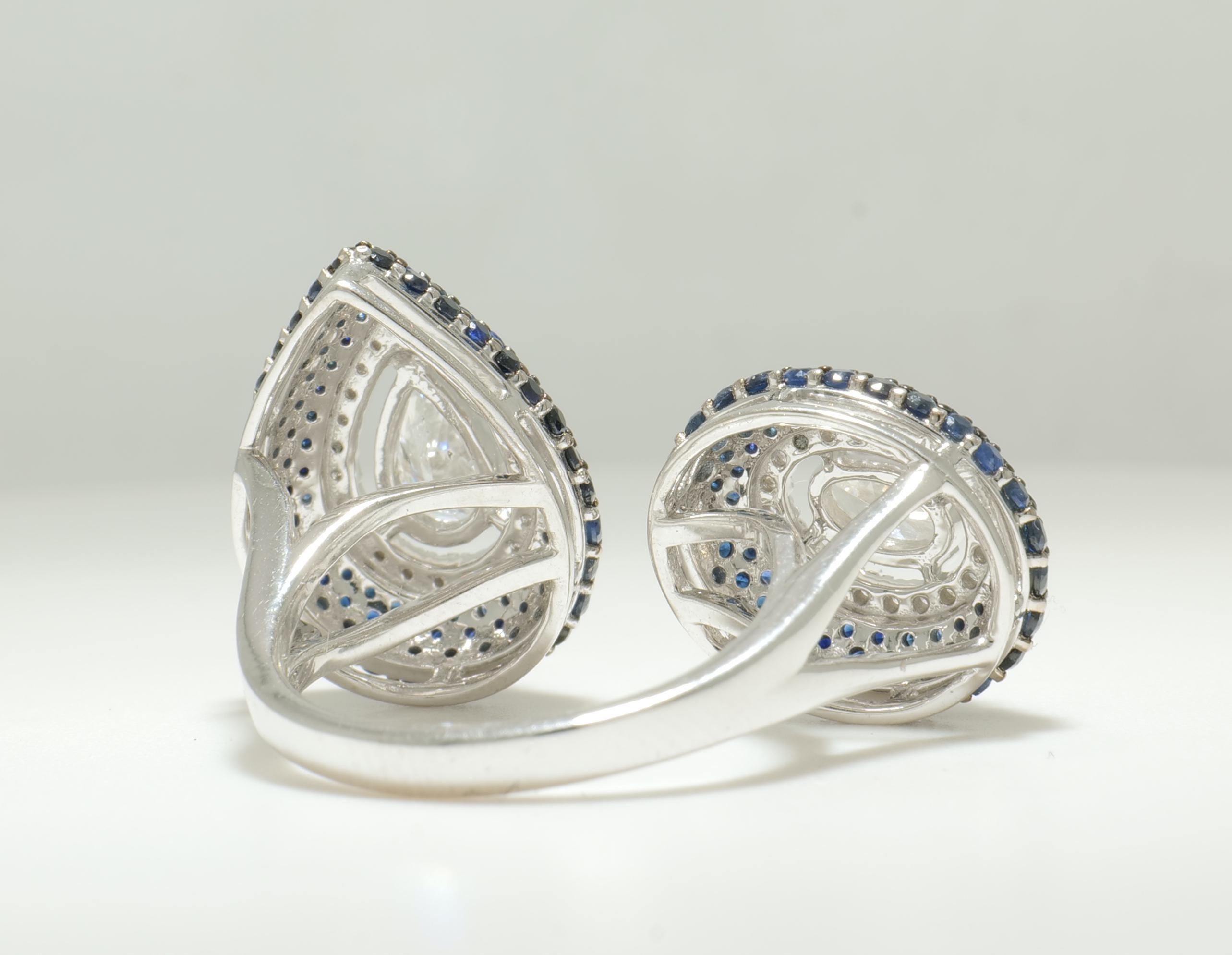 Blauer Saphir Diamant Offene Manschette Edelstein Ring in 14K Solid Gold (zertifiziert) im Angebot 2