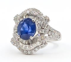 Blue Sapphire & Diamond Pavé Cocktail Ring in Platinum- GIA 2231597243