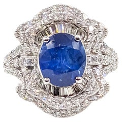 Blue Sapphire & Diamond Pavé Cocktail Ring in Platinum- GIA 2231597243