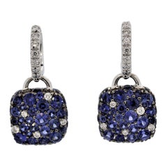 Blue Sapphire Diamond Pave Gold Drop Earrings