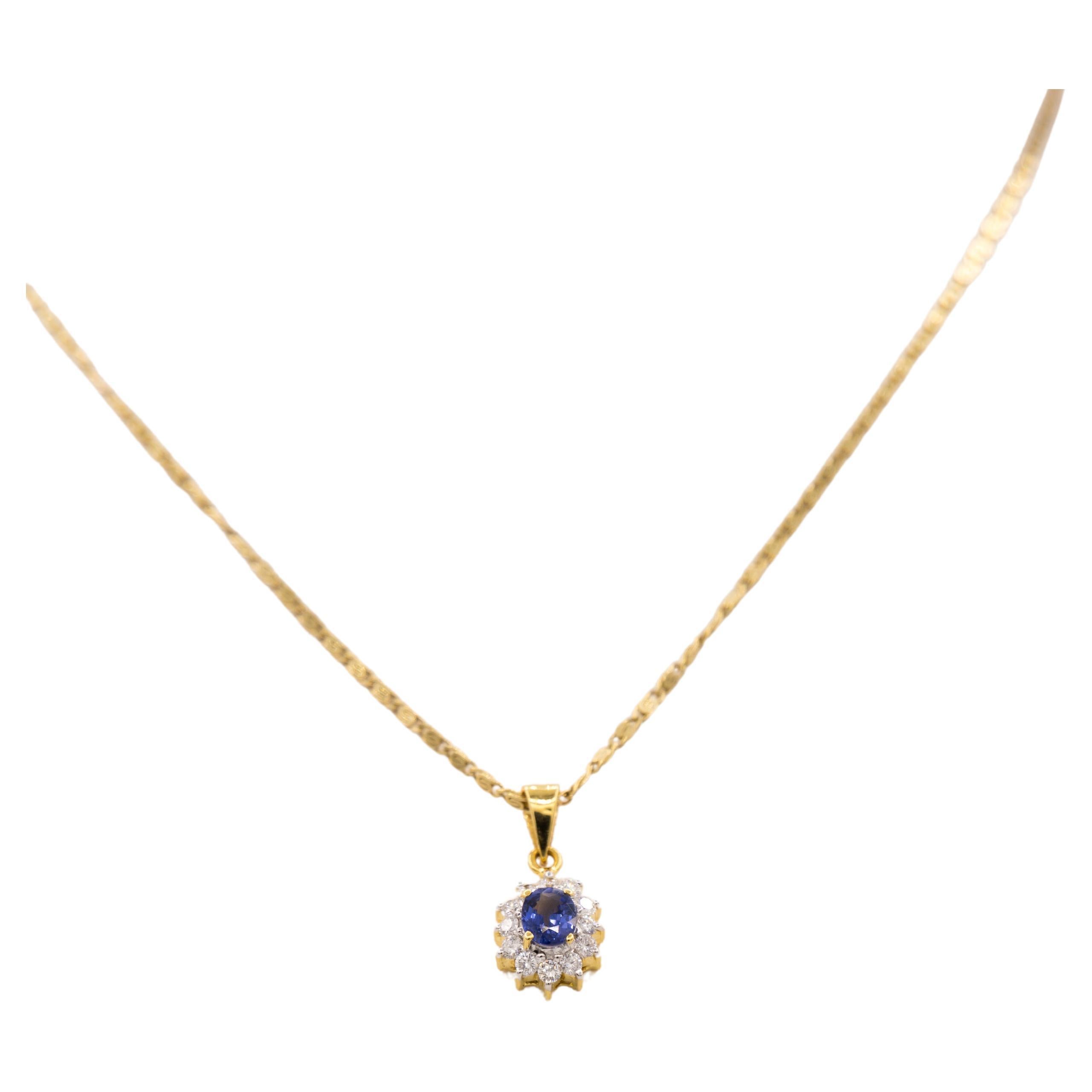 blue sapphire diamond pendant For Sale