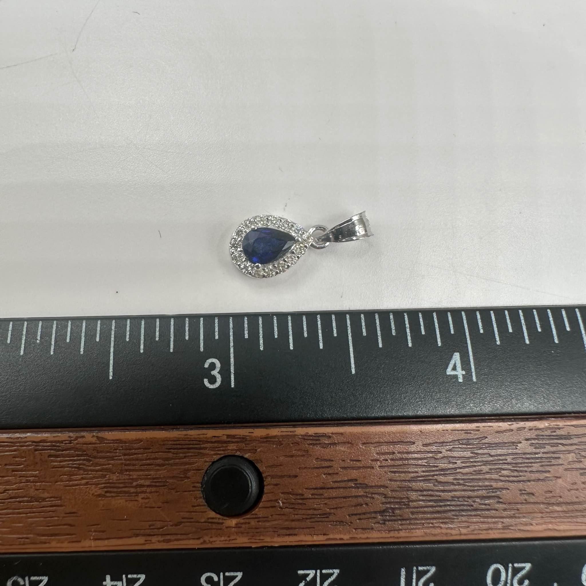 Women's Blue Sapphire & Diamond Pendant in 14kt White Gold - Sapphire, 0.08ctw Dia, New For Sale