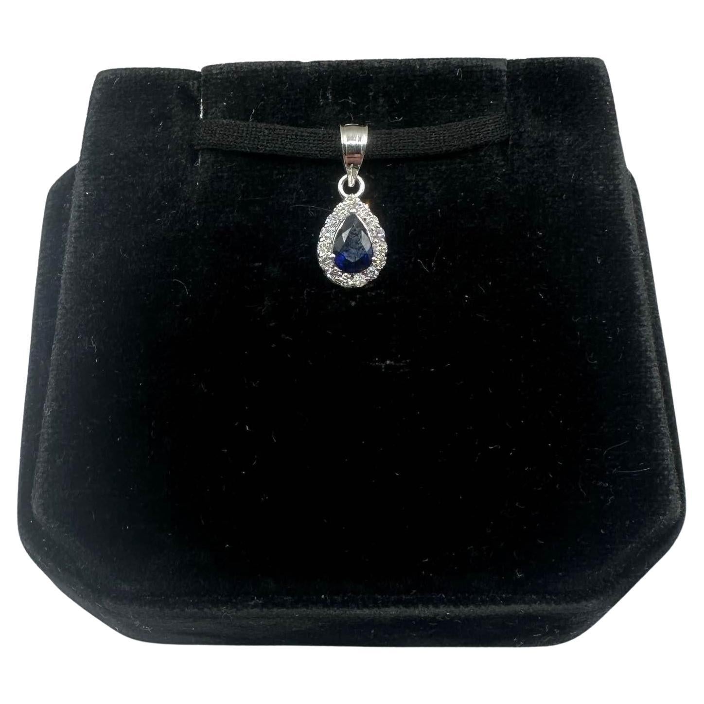Blauer Saphir- und Diamant-Anhänger aus 14kt Weißgold mit Saphir, 0,08 Karat Dia, neu