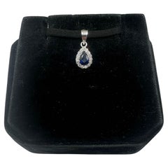 Blauer Saphir- und Diamant-Anhänger aus 14kt Weißgold mit Saphir, 0,08 Karat Dia, neu
