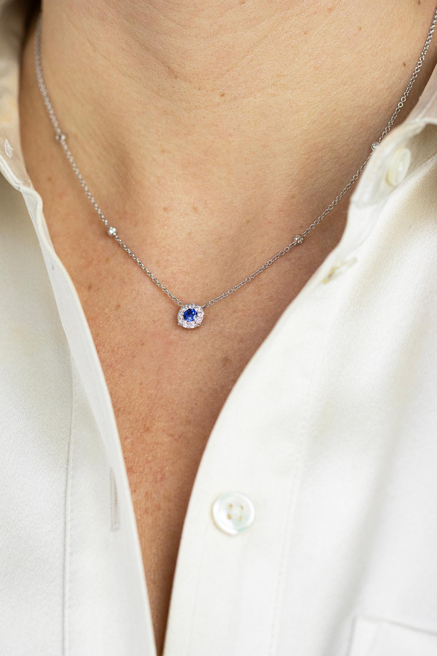Women's Roman Malakov 0.34 Carat Blue Sapphire & Diamond Pendant Necklace in White Gold