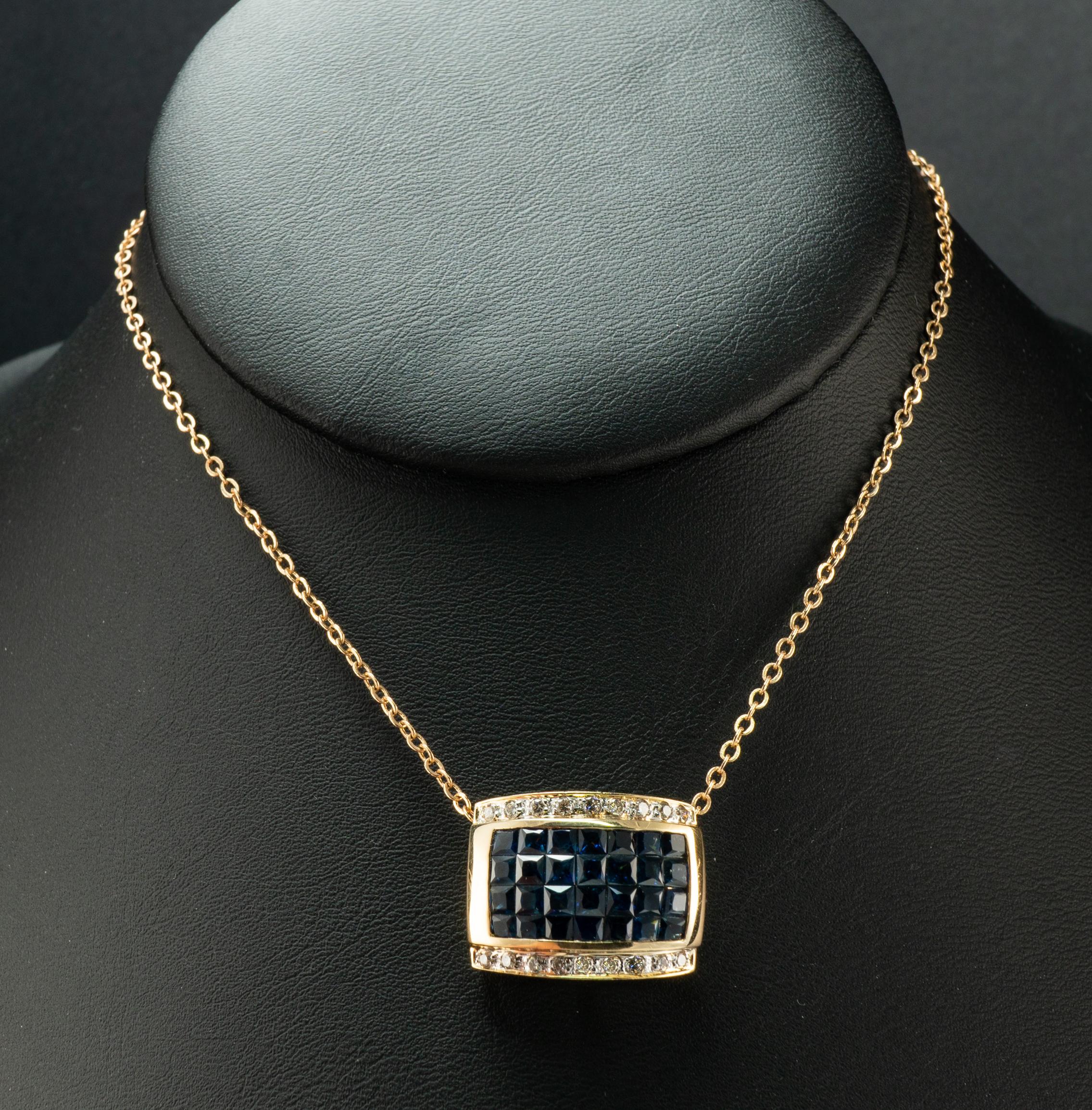 Blue Sapphire Diamond Pendant Slide 14K Gold For Sale 6