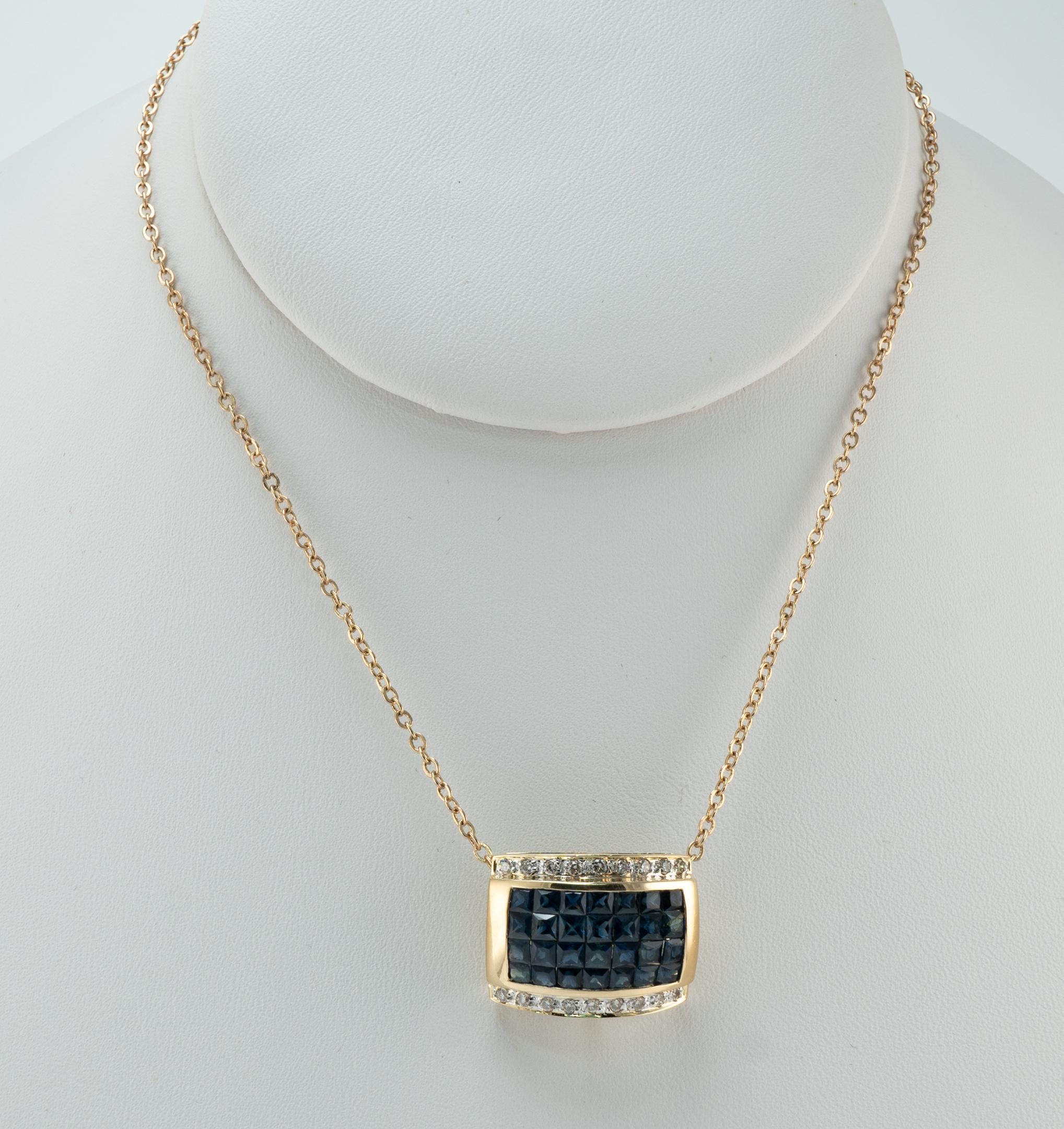 Blauer Saphir-Diamant-Anhänger Slide 14K Gold (Carréeschliff) im Angebot