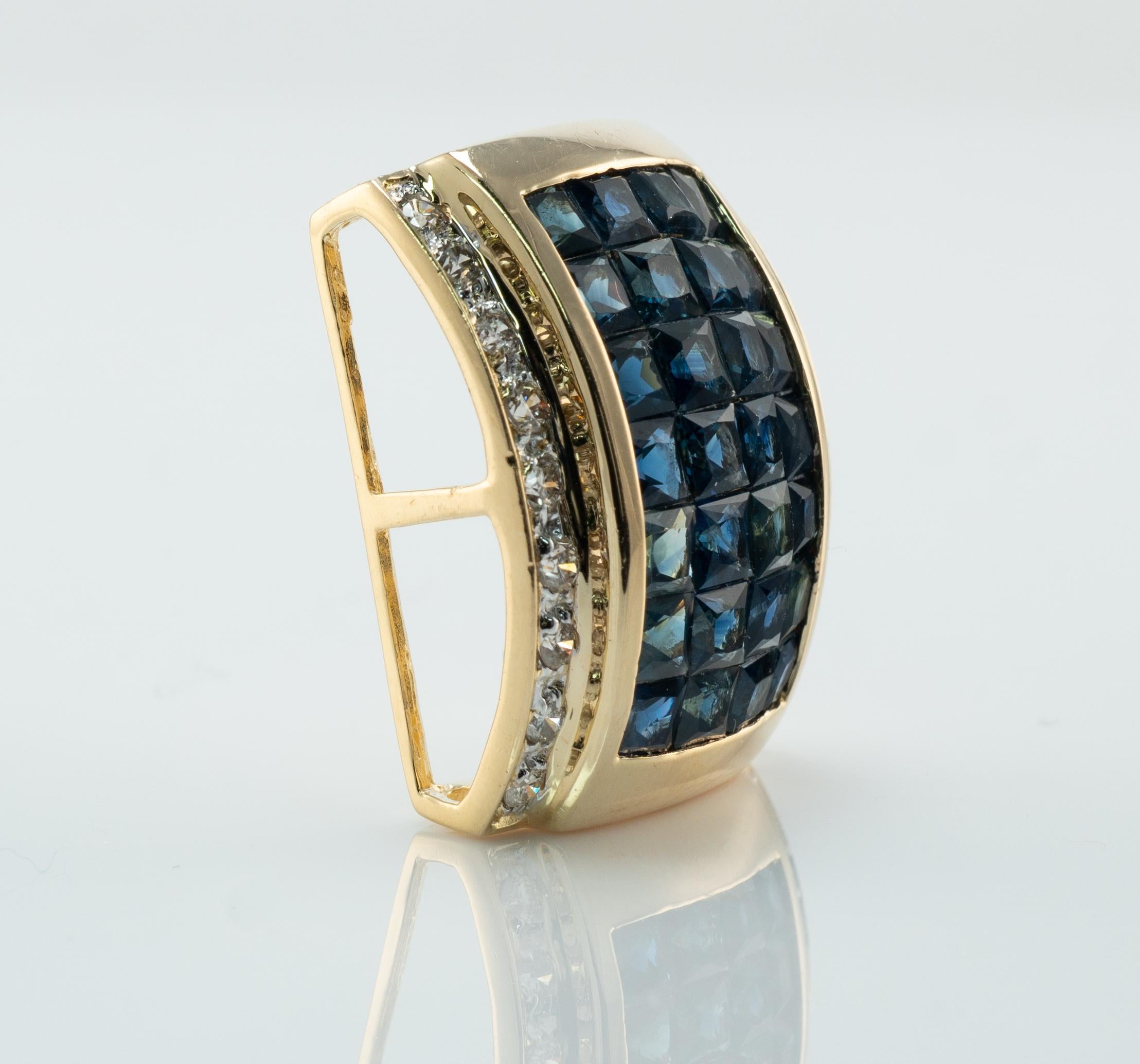 Women's Blue Sapphire Diamond Pendant Slide 14K Gold For Sale