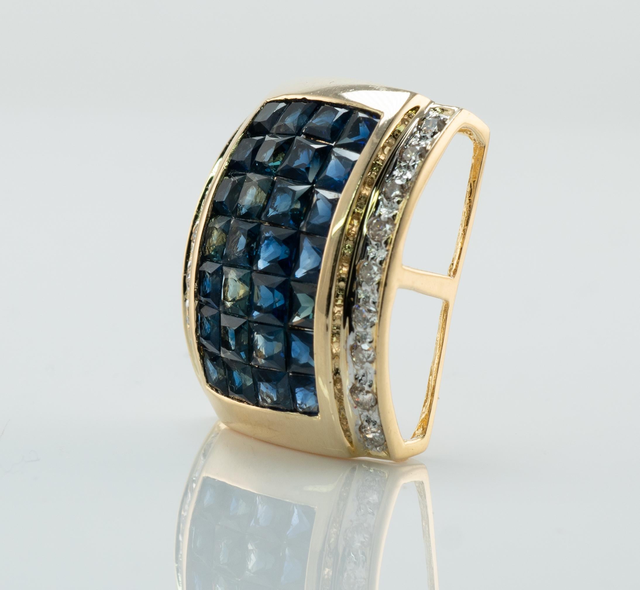 Blue Sapphire Diamond Pendant Slide 14K Gold For Sale 2