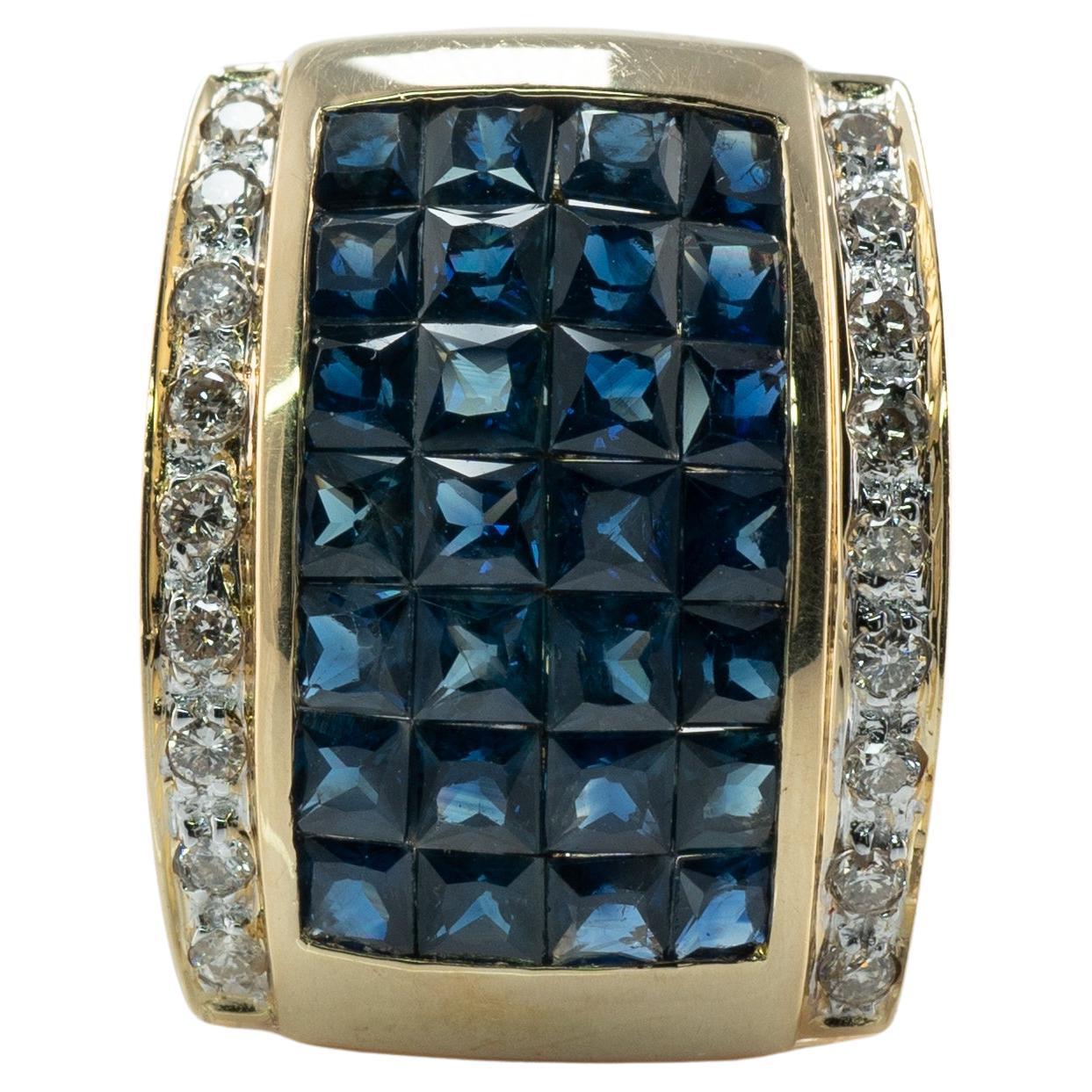 Pendentif saphir bleu diamant Slide or 14K en vente