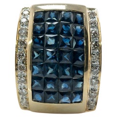 Vintage Blue Sapphire Diamond Pendant Slide 14K Gold