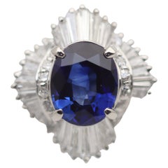 Blue Sapphire Diamond Platinum Ballerina Ring