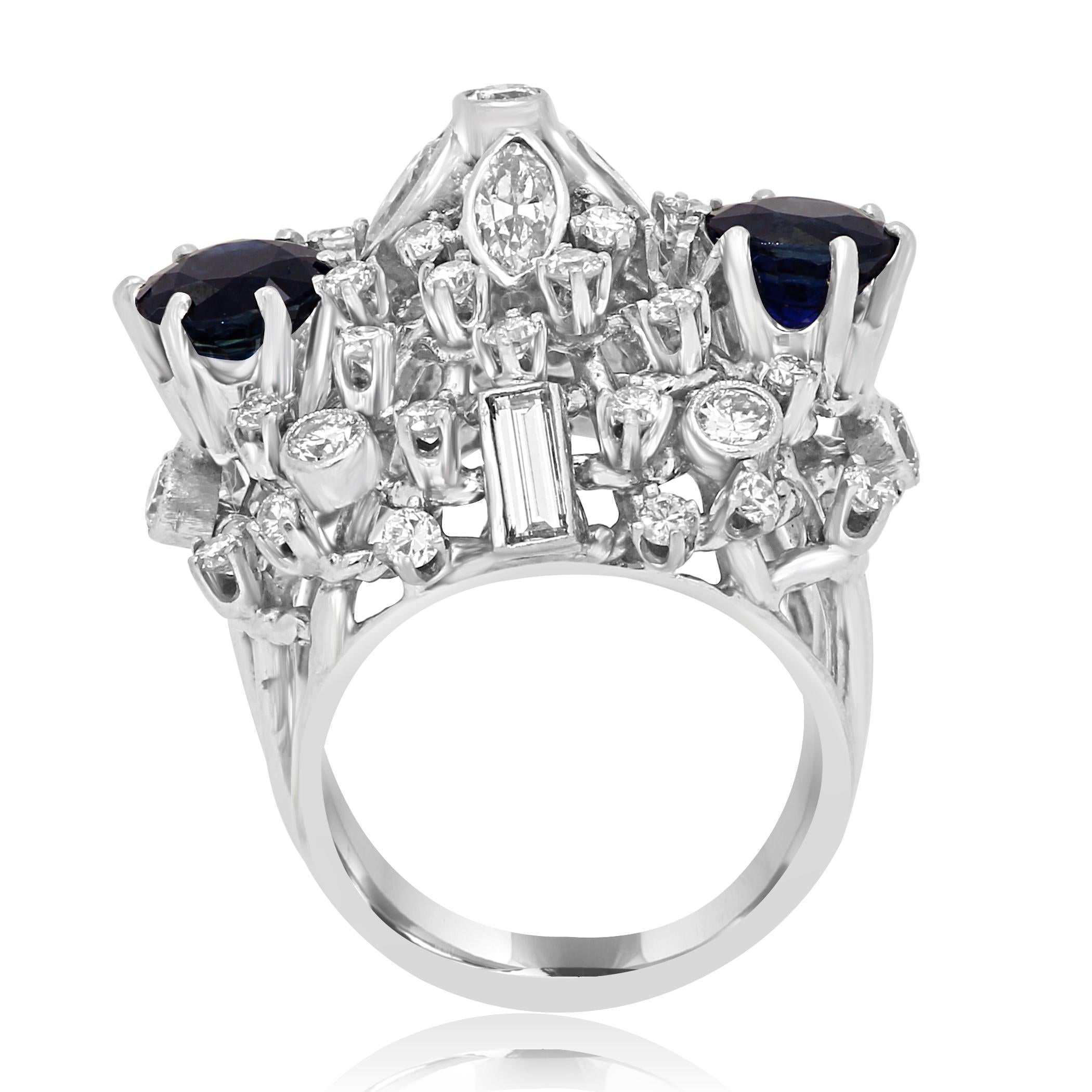 Women's Blue Sapphire Diamond Platinum Cocktail Dome Ring For Sale