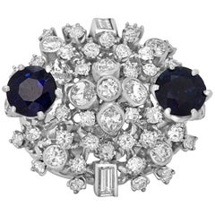 Blue Sapphire Diamond Platinum Cocktail Dome Ring