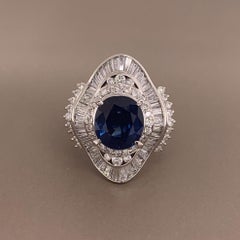 Blue Sapphire Diamond Platinum Cocktail Ring