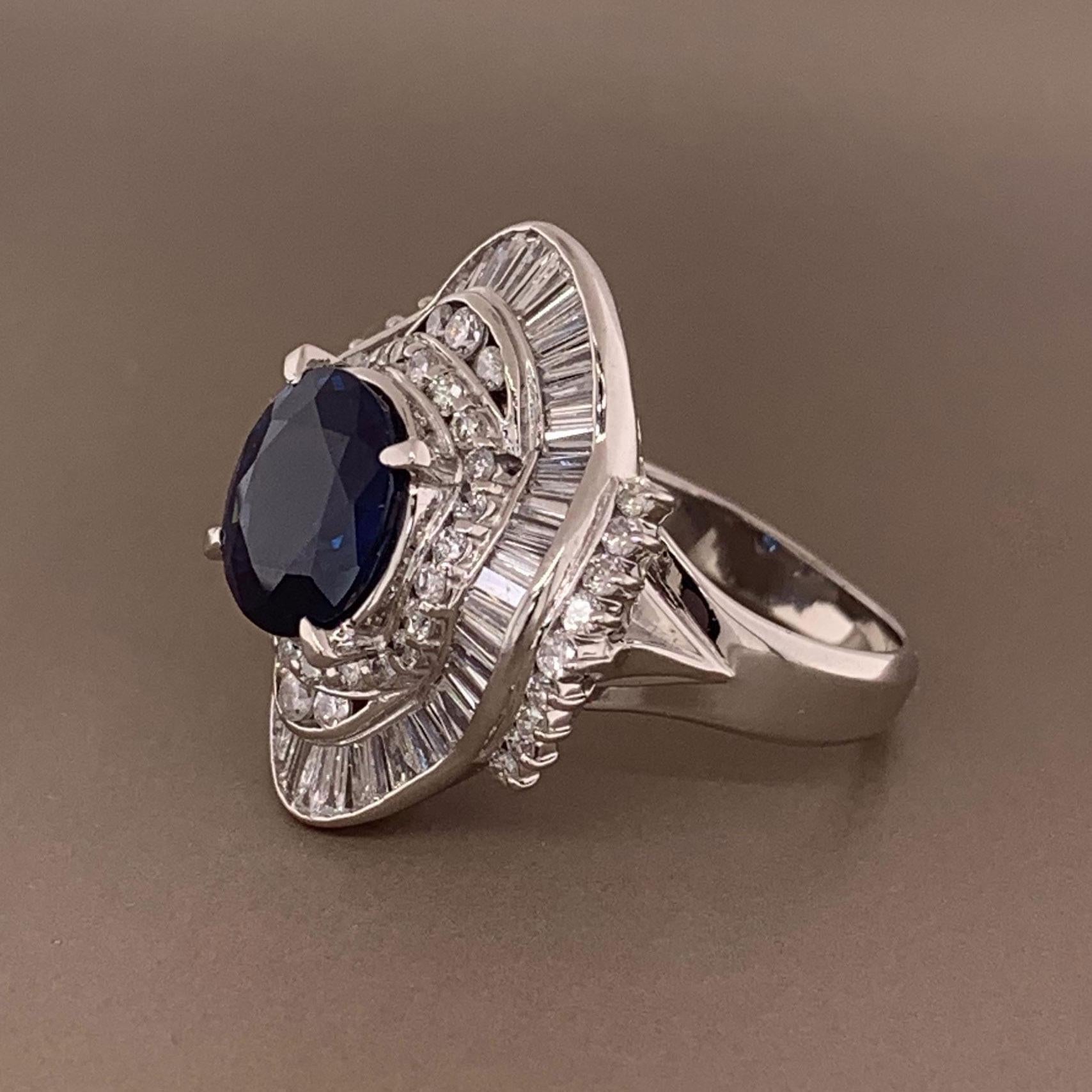 Oval Cut Blue Sapphire Diamond Platinum Cocktail Ring For Sale