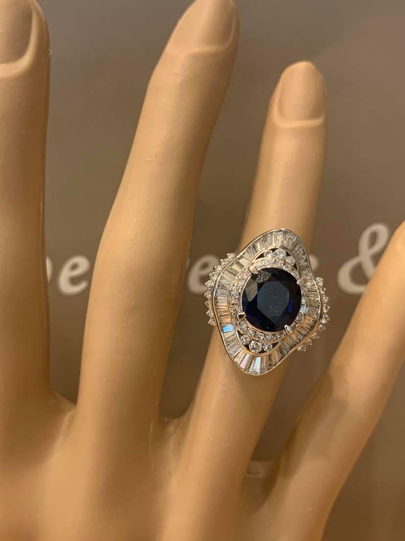 Blue Sapphire Diamond Platinum Cocktail Ring For Sale 1