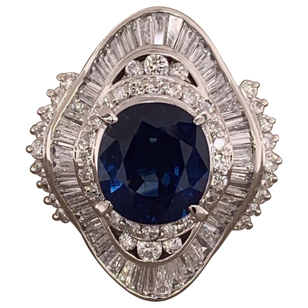 Blue Sapphire Diamond Platinum Cocktail Ring For Sale