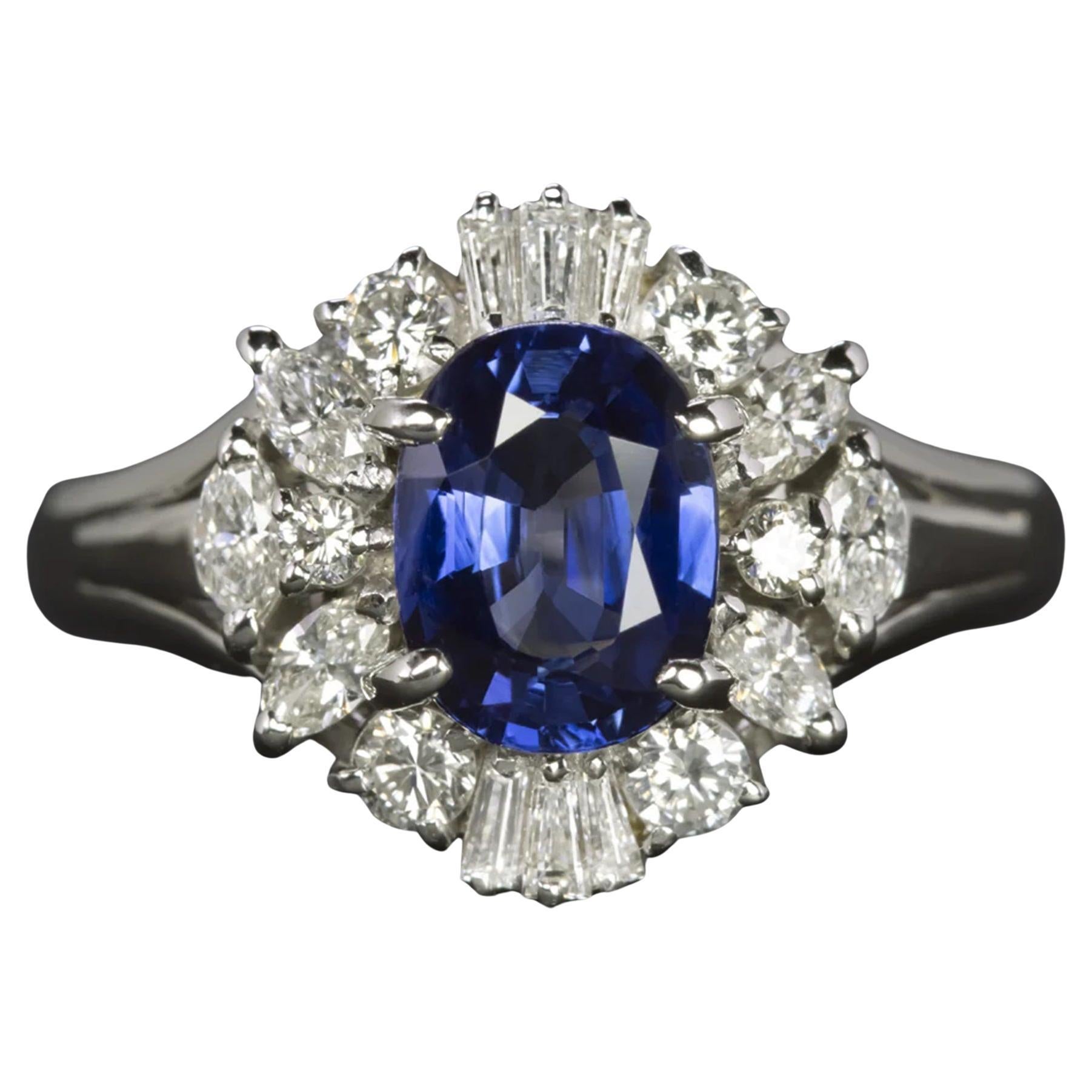 Blue Sapphire Diamond Platinum Cocktail Ring